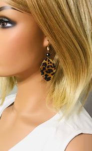 Gold Metallic Banana Leopard Leather Earrings - E19-1617
