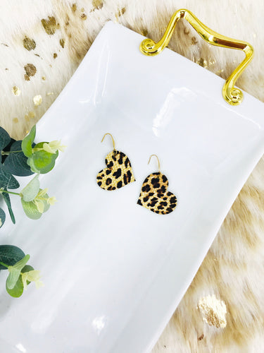 Leopard Cheetah Leather Heart Earrings - E19-1618