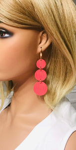 Tropical Palm Leaf Living Coral Leather Earrings - E19-1637