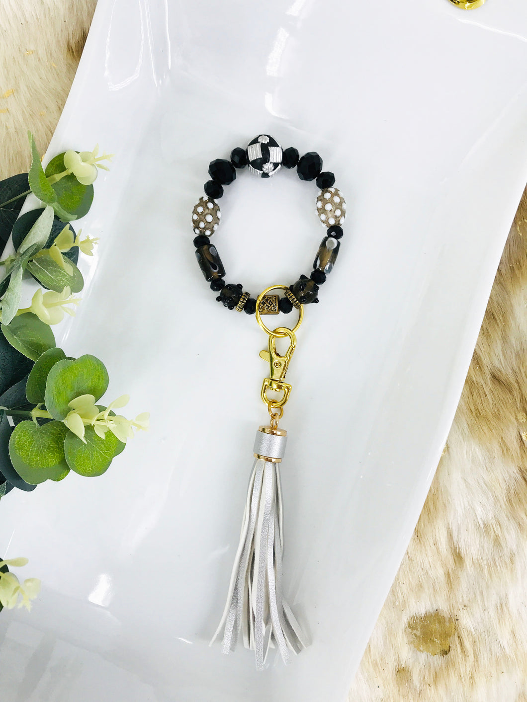 Glass Bead Bracelet Keychain - K163