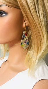 Metallic Gold Floral Print Leather Earrings - E19-1642