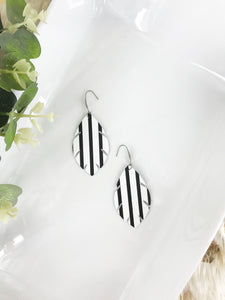 Matte Black and White Straight Striped Leather Earrings - E19-1660
