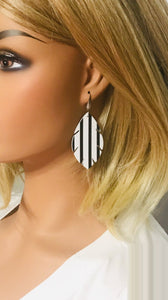 Matte Black and White Straight Striped Leather Earrings - E19-1660