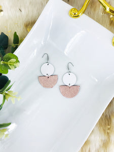 White Leather and Rose Gold Embossed Leather Earrings - E19-1684
