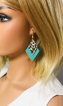 Load image into Gallery viewer, Aqua Leather and Cheetah Pring Leather Earrings - E19-1691