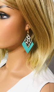 Aqua Leather and Cheetah Pring Leather Earrings - E19-1691