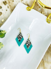 Load image into Gallery viewer, Aqua Leather and Cheetah Pring Leather Earrings - E19-1691