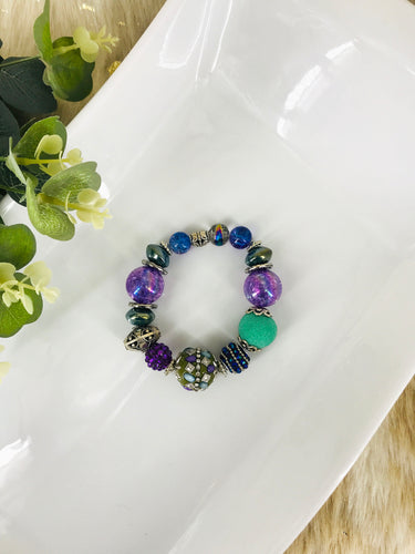 Big & Bold Collection Glass Bead Stretchy Bracelet - B1710