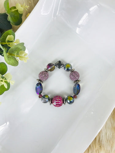 Big & Bold Collection Glass Bead Stretchy Bracelet - B1712