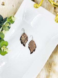 Brown Leather and Peach Snake Skin Leather Earrings - E19-1712
