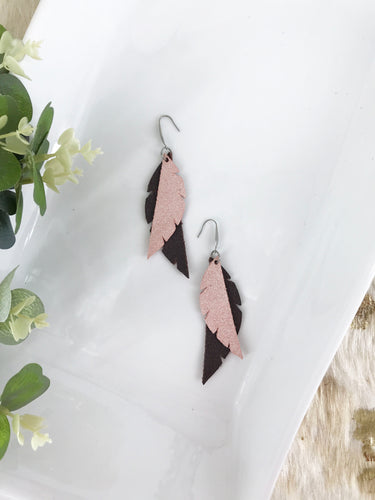Brown and Pink Genuine Leather Earrings - E19-171