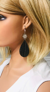 Black Braided Fishtail Leather and Rhinestone Earrings - E19-1740