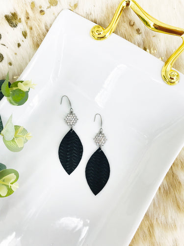 Black Braided Fishtail Leather and Rhinestone Earrings - E19-1746