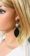 Load image into Gallery viewer, Black Braided Fishtail Leather and Rhinestone Earrings - E19-1746