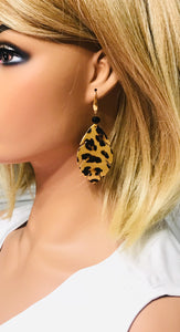 Gold Metallic Banana Leopard Leather Earrings - E19-1751