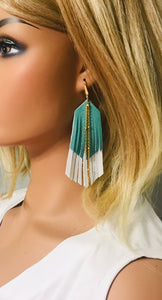 White and Aqua Genuine Leather Earrings - E19-1758