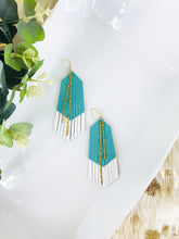 Load image into Gallery viewer, White and Aqua Genuine Leather Earrings - E19-1758