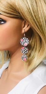 Roses over Black Spotted Leopard Leather Earrings - E19-1765