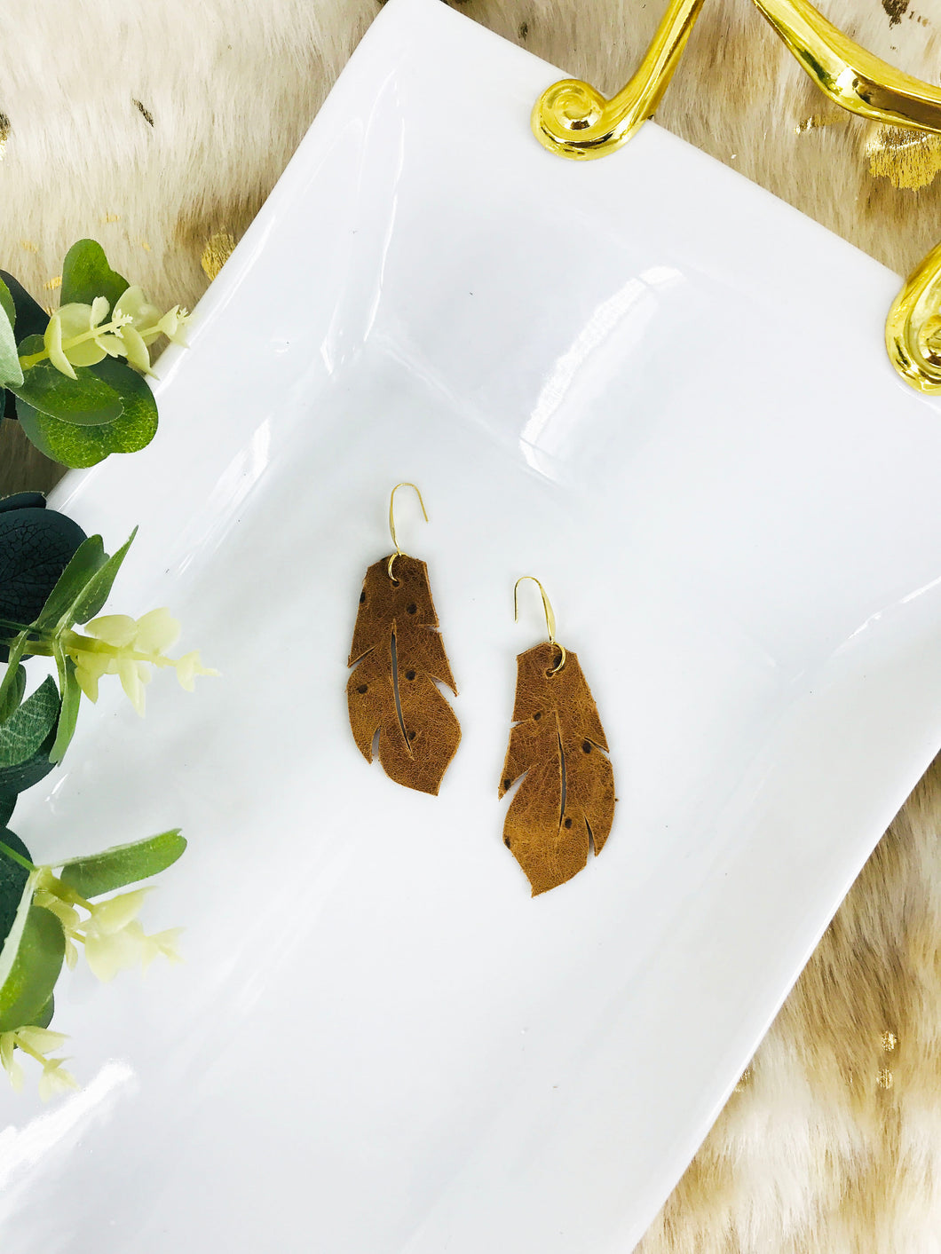 Rustic Pecan Genuine Leather Earrings - E19-1767