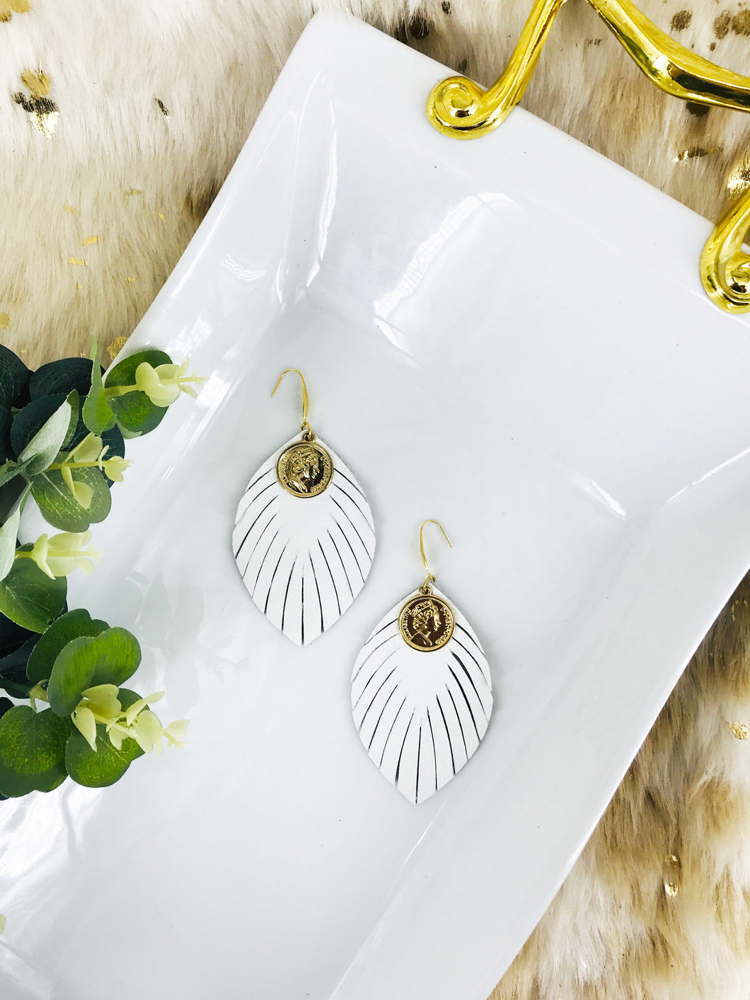 White Genuine Leather Earrings - E19-1771