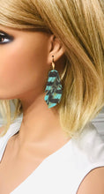 Load image into Gallery viewer, Pheasant Feathers on Aqua Leather Earrings - E19-1774