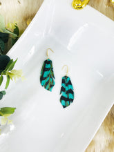 Load image into Gallery viewer, Pheasant Feathers on Aqua Leather Earrings - E19-1774