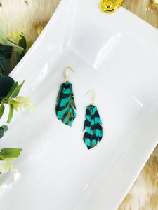 Pheasant Feathers on Aqua Leather Earrings - E19-1774