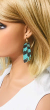 Load image into Gallery viewer, Pheasant Feathers on Aqua Leather Earrings - E19-1780
