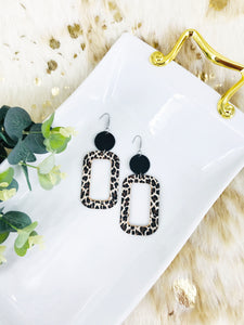 Black Leather and Cheetah Cork Leather Earrings - E19-1782
