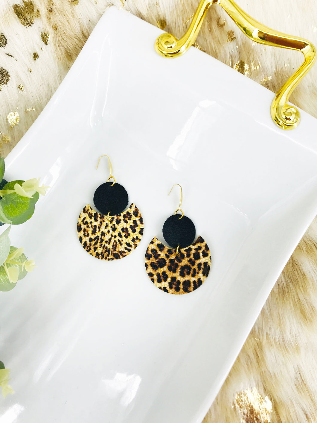 Black Leather and Leopard Leather Earrings - E19-1783