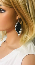 Load image into Gallery viewer, Black and White Stripped Leather and Chunky Glitter Earrings - E19-1784