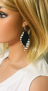 Black and White Stripped Leather and Chunky Glitter Earrings - E19-1784