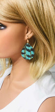 Load image into Gallery viewer, Pheasant Feathers on Aqua Leather Earrings - E19-1785
