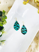 Load image into Gallery viewer, Pheasant Feathers on Aqua Leather Earrings - E19-1791