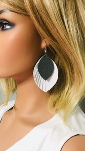 White Leather and Snake Skin Leather Earrings - E19-1796