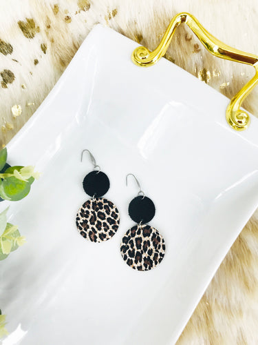 Black Leather and Cheetah Cork Leather Earrings - E19-1802