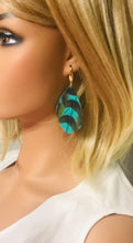 Load image into Gallery viewer, Pheasant Feathers on Aqua Leather Earrings - E19-1820