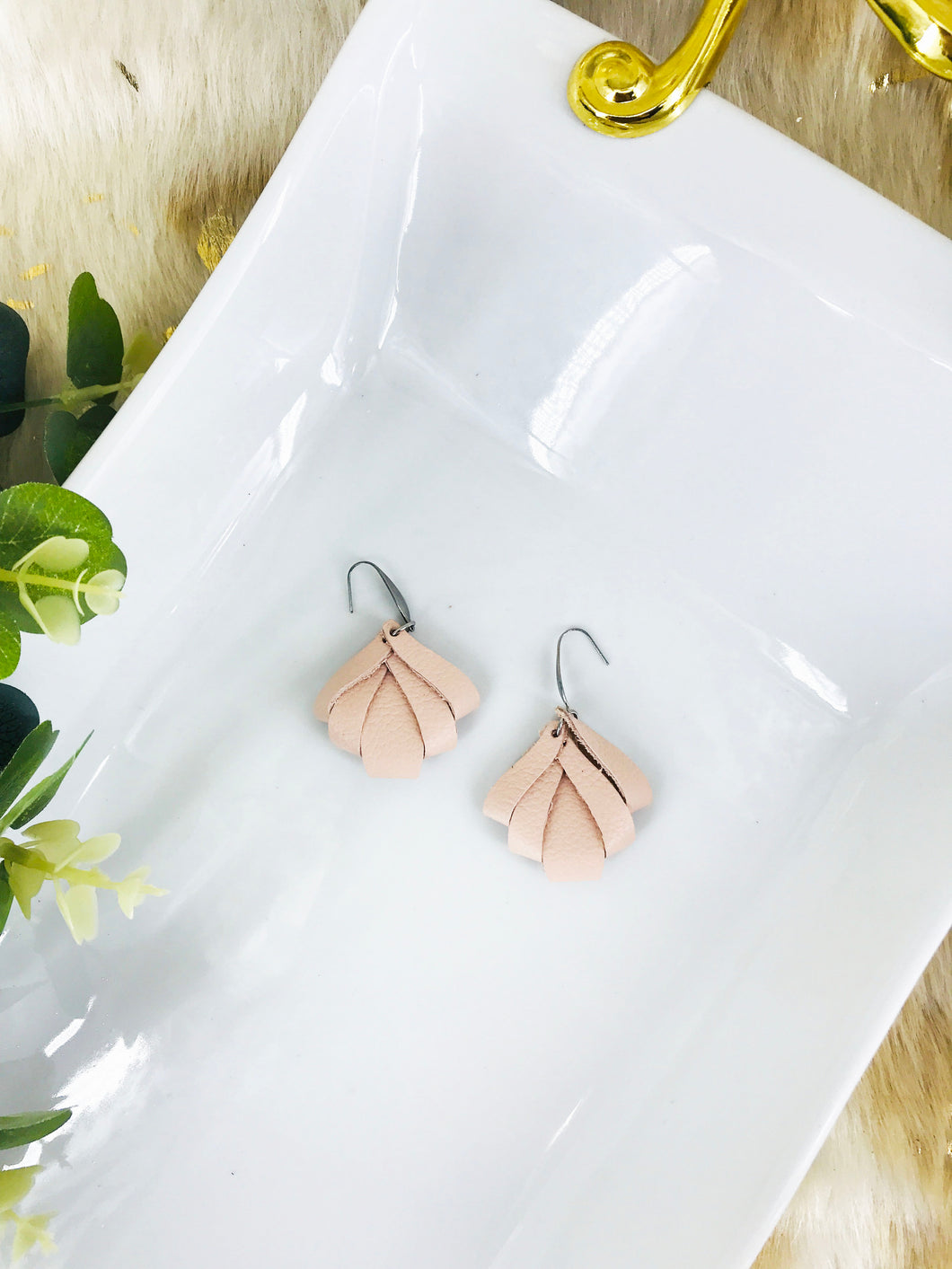 Flesh Pink Genuine Leather Earrings - E19-1822