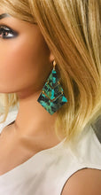 Load image into Gallery viewer, Pheasant Feathers on Aqua Leather Earrings - E19-1825