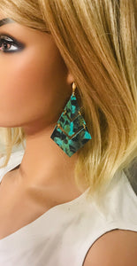 Pheasant Feathers on Aqua Leather Earrings - E19-1825