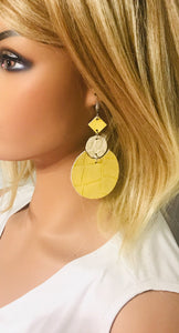 Ivory and Yellow Genuine Leather Earrings - E19-1835