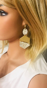 Gold Leather and White Genuine Leather Earrings - E19-1836