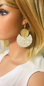 Gold and Metallic Gold on White Genuine Leather Earrings - E19-1841
