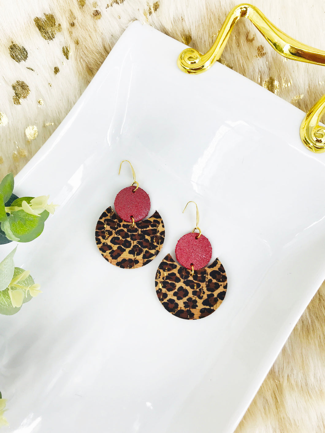 Baby Cheetah and Red Dazzle Leather Earrings - E19-1846
