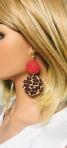 Cork on Leather and Red Dazzle Leather Earrings - E19-1851