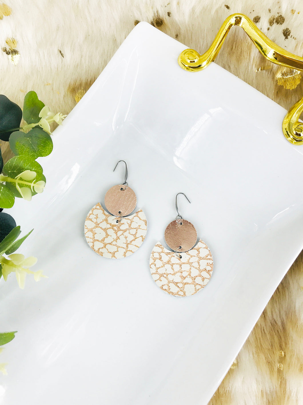 Rose Gold Genuine Leather Earrings - E19-1853