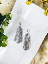 Load image into Gallery viewer, Metallic Silver Snake Skin Fringe Leather Earrings - E19-1857