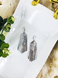 Metallic Silver Snake Skin Fringe Leather Earrings - E19-1857