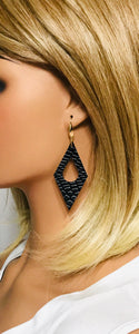 Black Snake Skin Leather Earrings - E19-1889