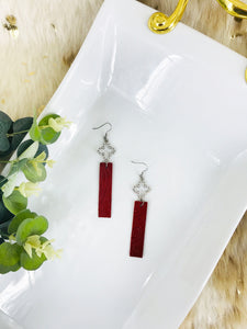 Red Leather and Rhinestone Earrings - E19-188